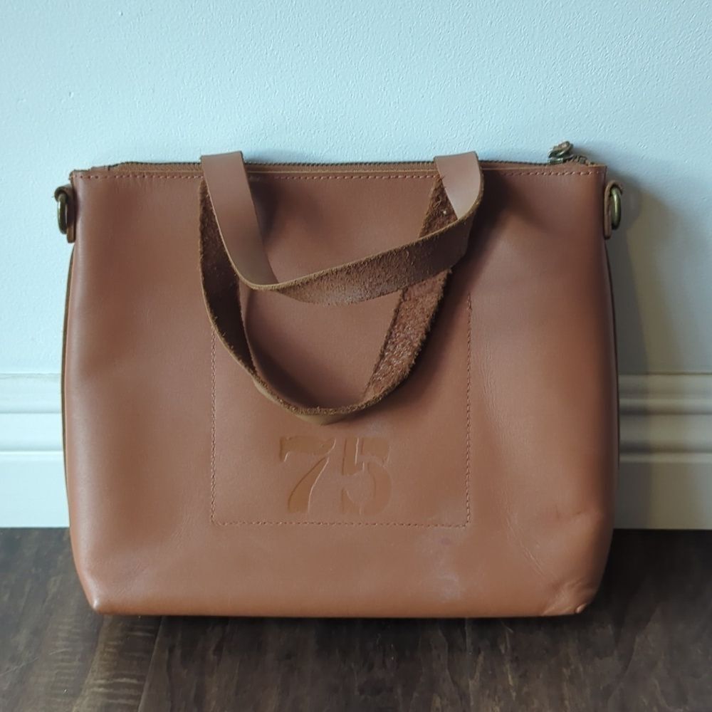 FEED Project 75 Brown Leather Tote With Zipper And Removable Strap